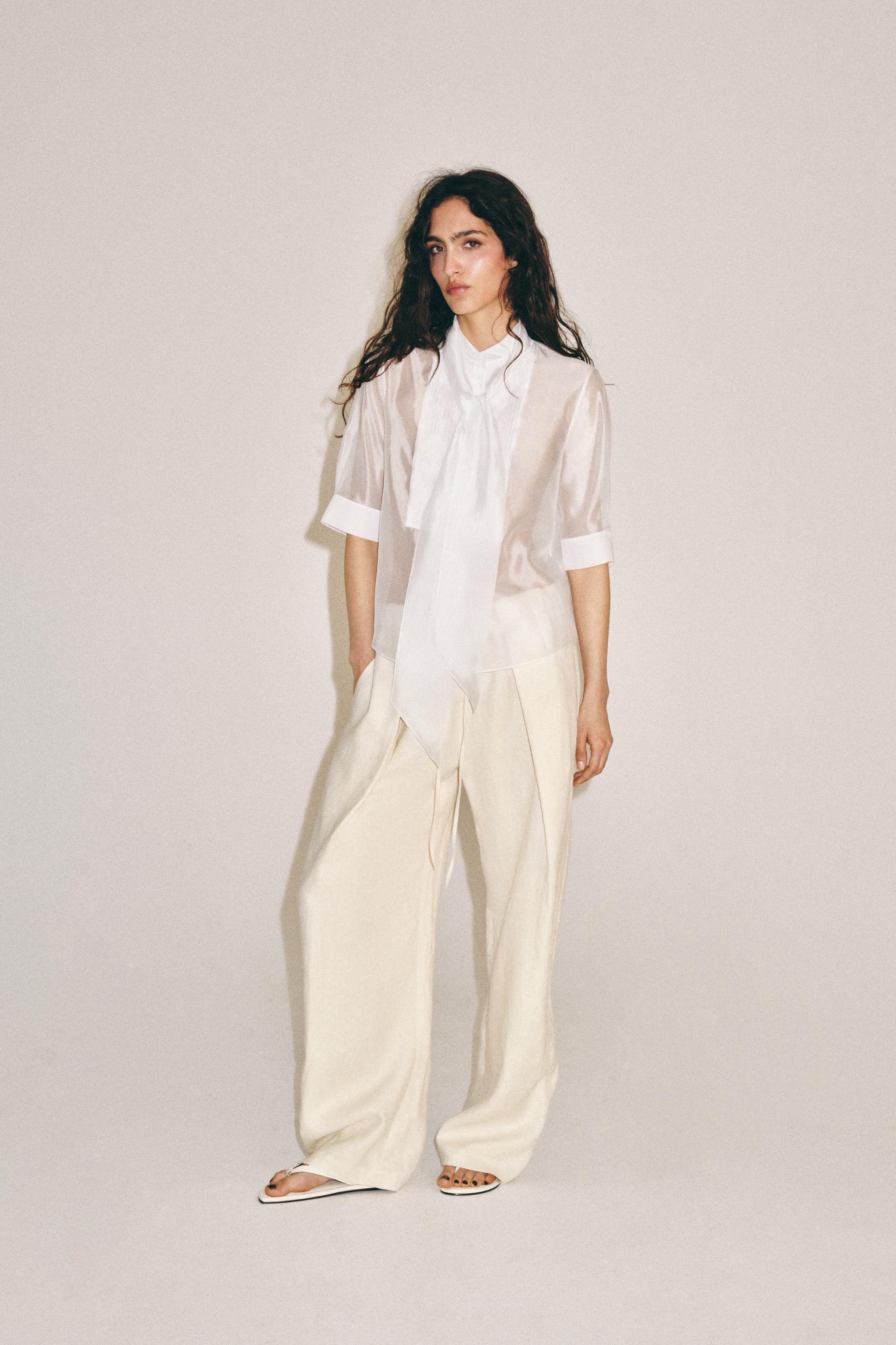 Женские рубашки Zara ZW COLLECTION SHORT SLEEVE TIE SHIRT