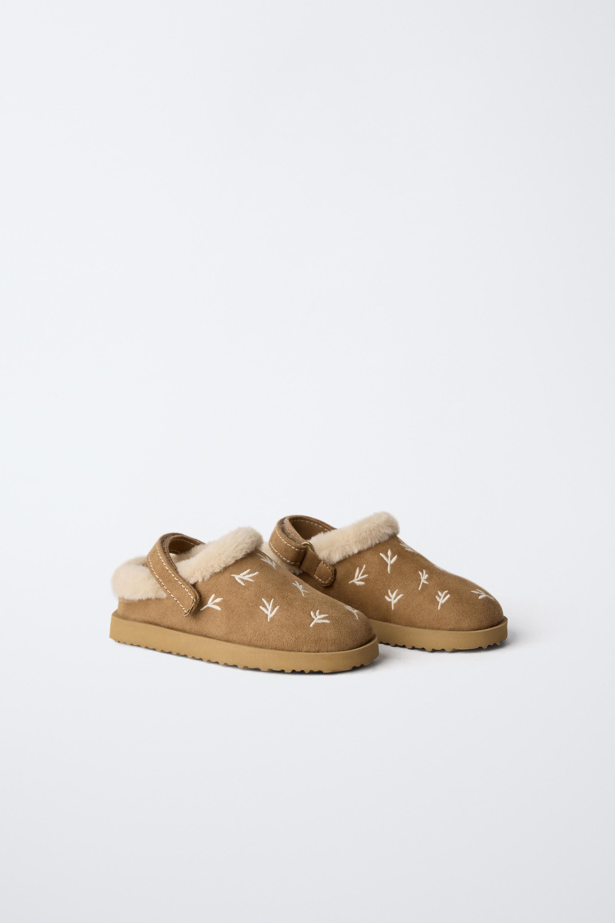 EMBROIDERED FAUX FUR CLOGS - Brown | ZARA Canada