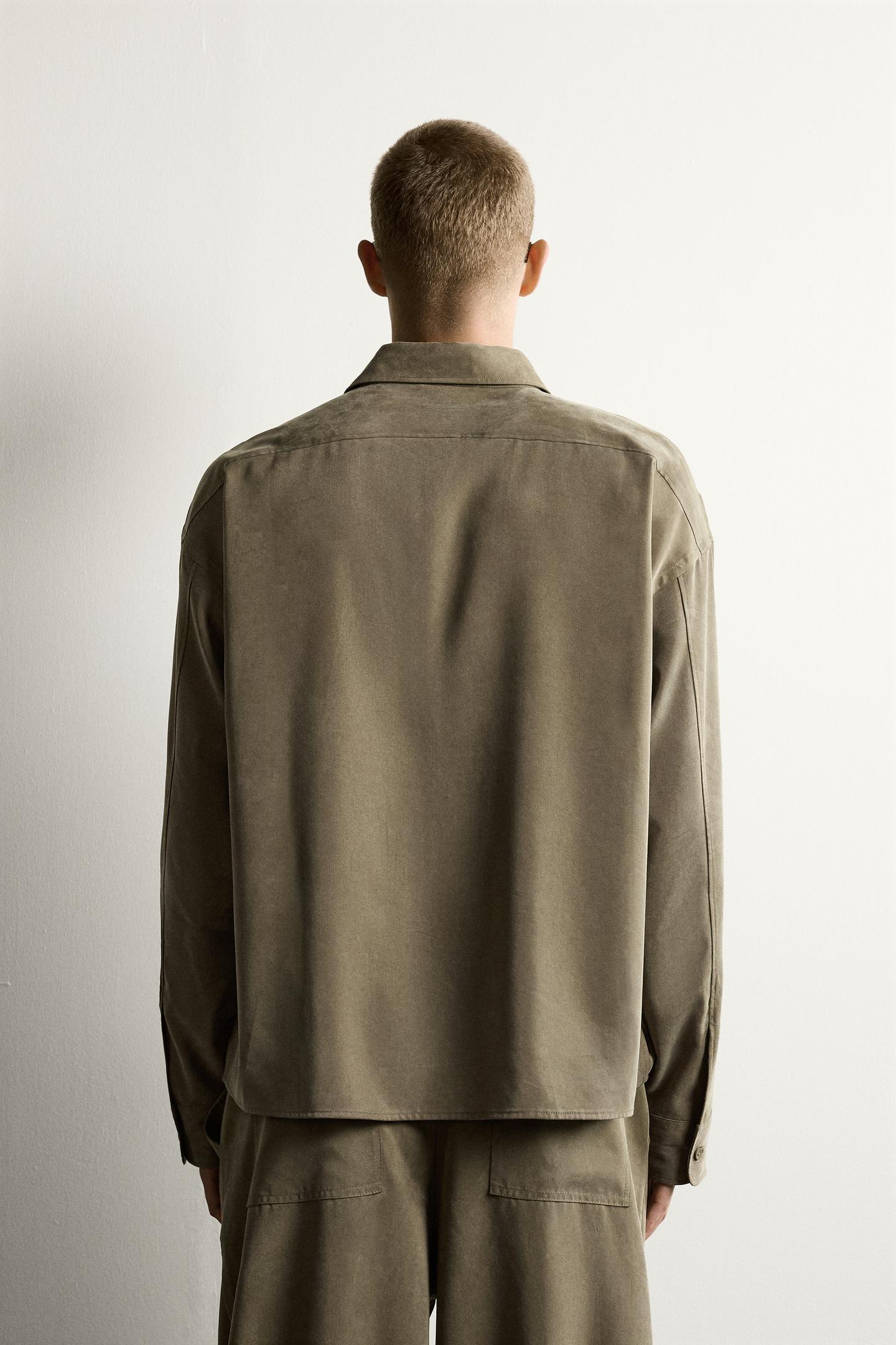 Мужская рубашка Zara Relaxed Fit Flowy, цвет: Коричневый — фото 3