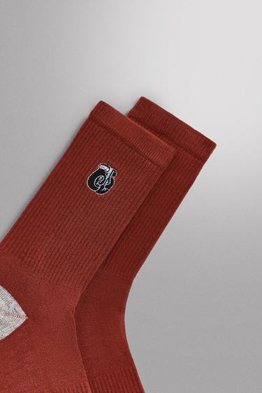 2-PACK OF EMBROIDERED RIB SOCKS - Burgundy by Zara - Image 2