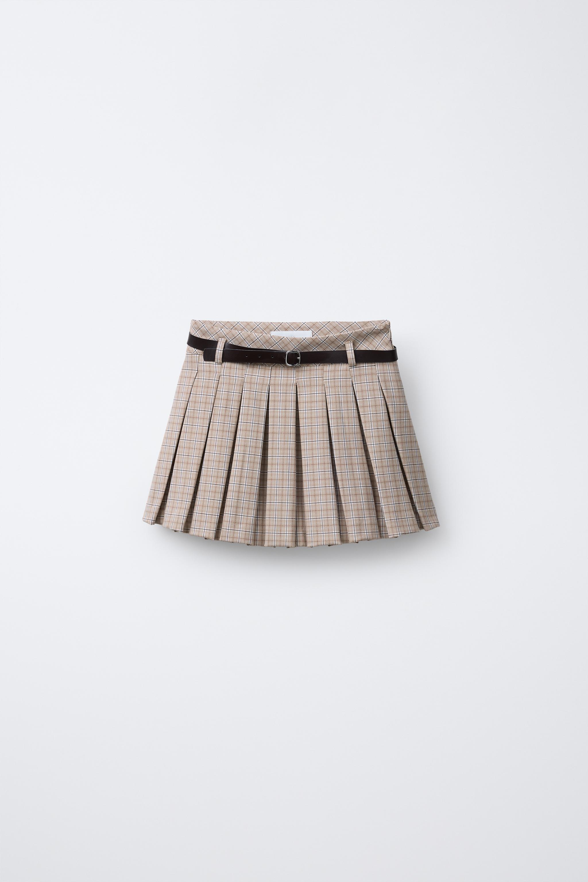 BOX PLEAT BELTED SKIRT