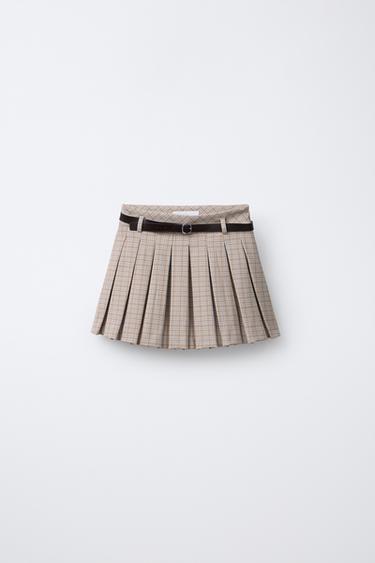 JUPE À PLIS PLATS AVEC CEINTURE - Marron clair de Zara - Image 0