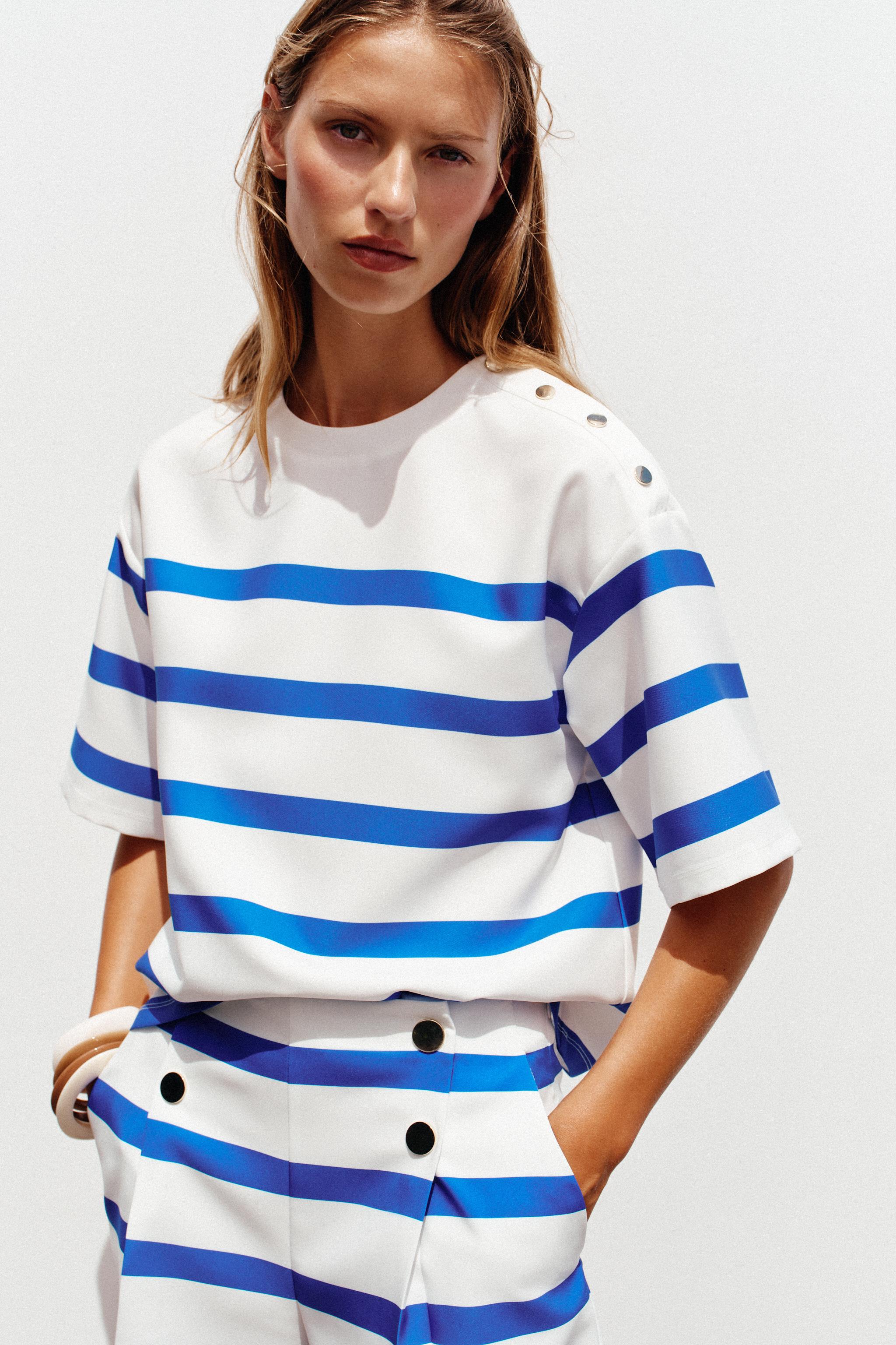 blue and white striped top zara