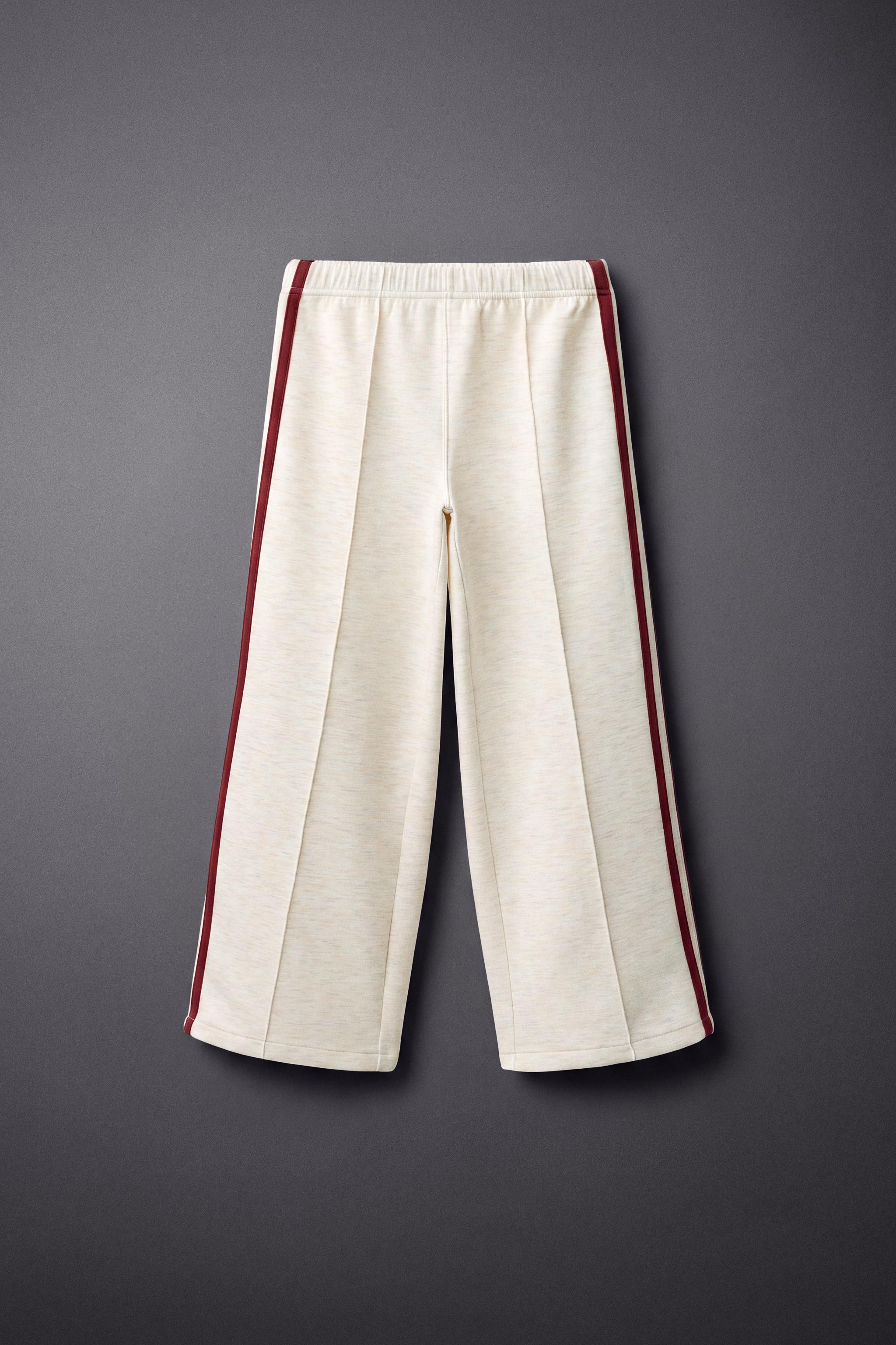 CONTRAST STRIPE WIDE-LEG PANTS — Sand / Marl