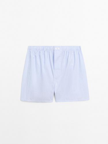 Zara 100% cotton striped boxers - Sky blue