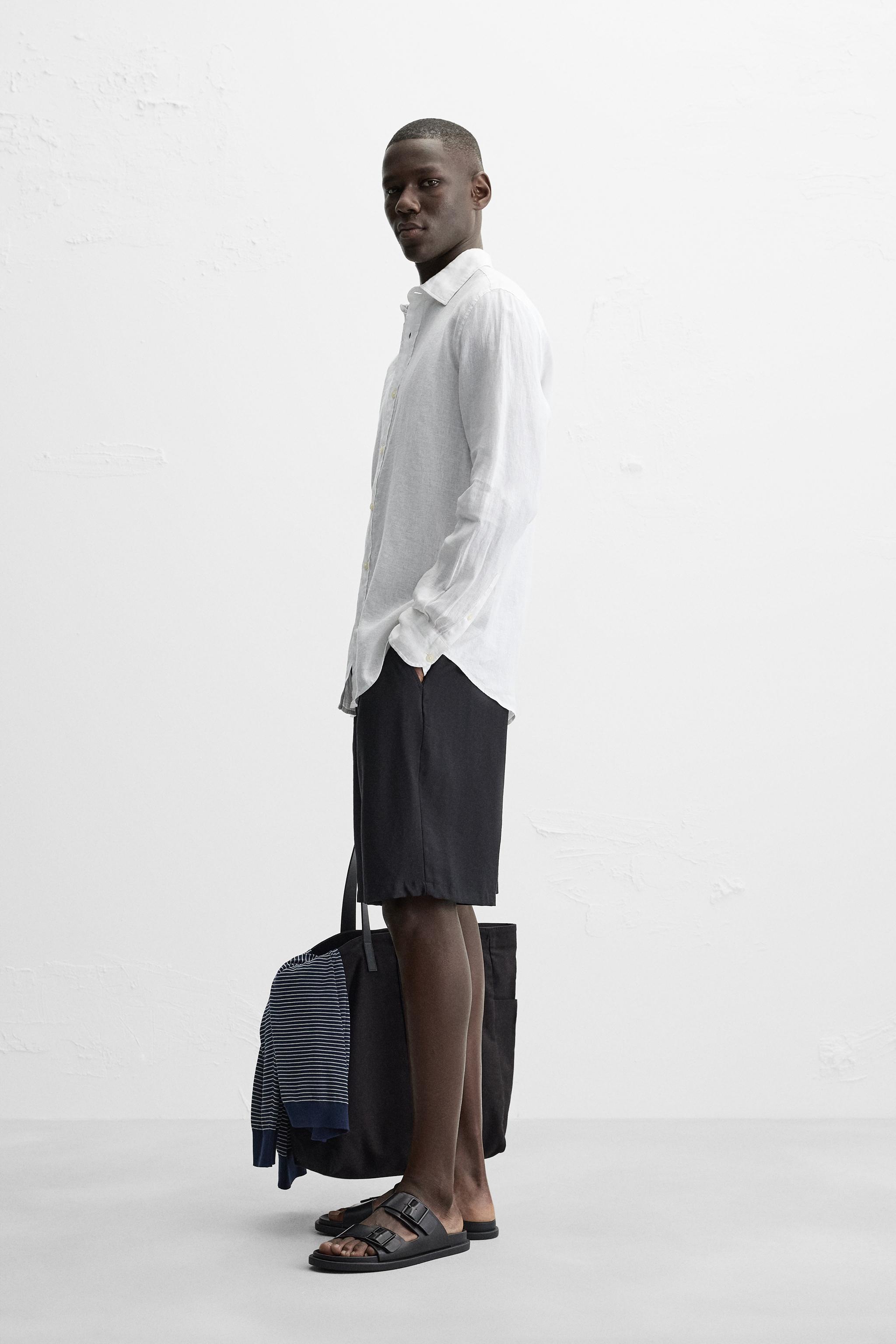 【新品】 ZARA リネン100% プルオーバーシャツ　ポロ　ホワイト　XL リネン100%シャツ - マンダリンオレンジ | ZARA Japan / 日本