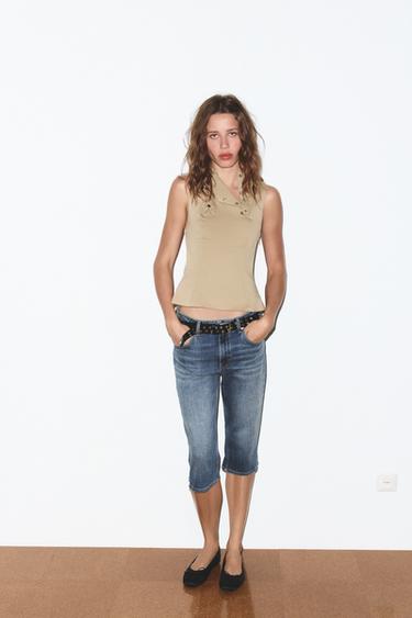 TOP ELÁSTICO BOTONES - Camel medio de Zara