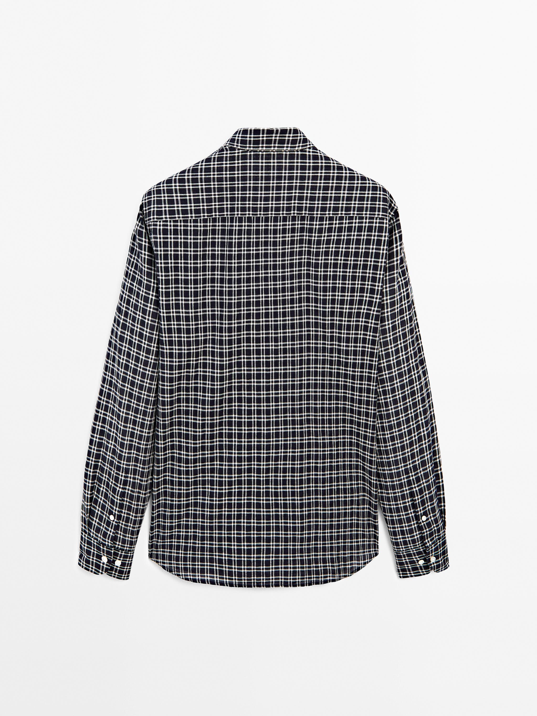 Cotton blend check shirt - Navy blue | ZARA United States