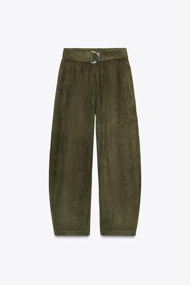 FAUX SUEDE BALLOON TROUSERS - Khaki by Zara - Image 3