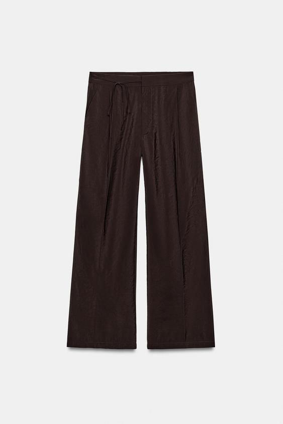 CALÇA COM LAÇO - Marrom-escuro da Zara - Imagem 0