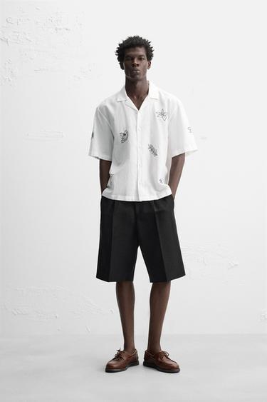 CHEMISE COTON - LIN BRODÉS - Blanc de Zara - Image 0