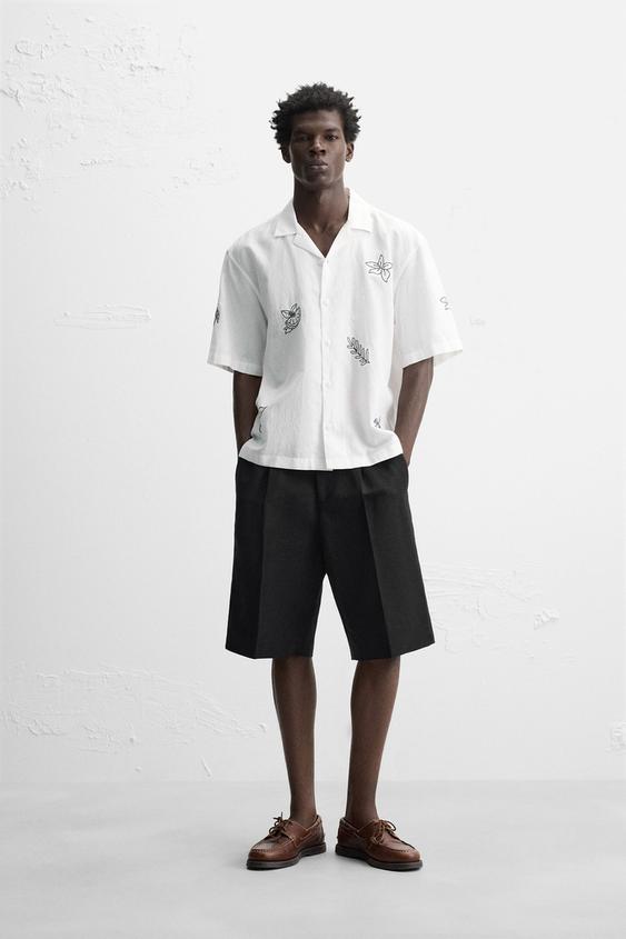 EMBROIDERED COTTON LINEN SHIRT