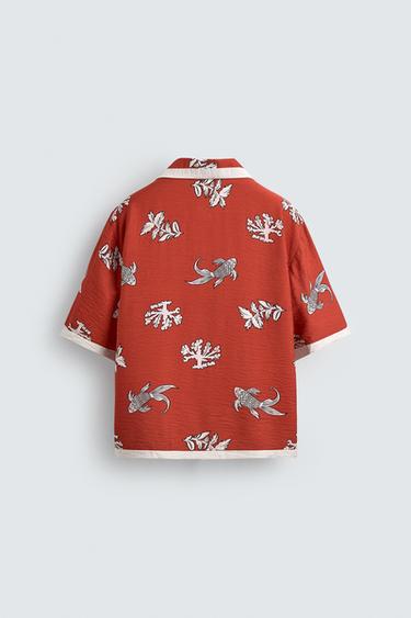 CARP PRINT SHIRT - Ecru / Red by Zara