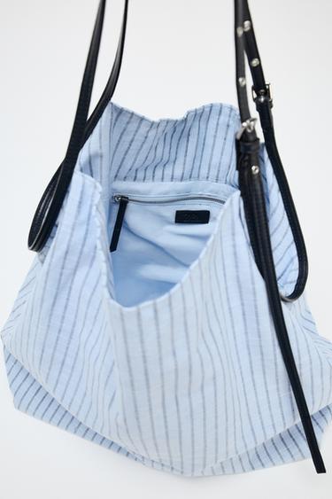 SAC SHOPPER TISSU RAYURES - Bleu de Zara - Image 5