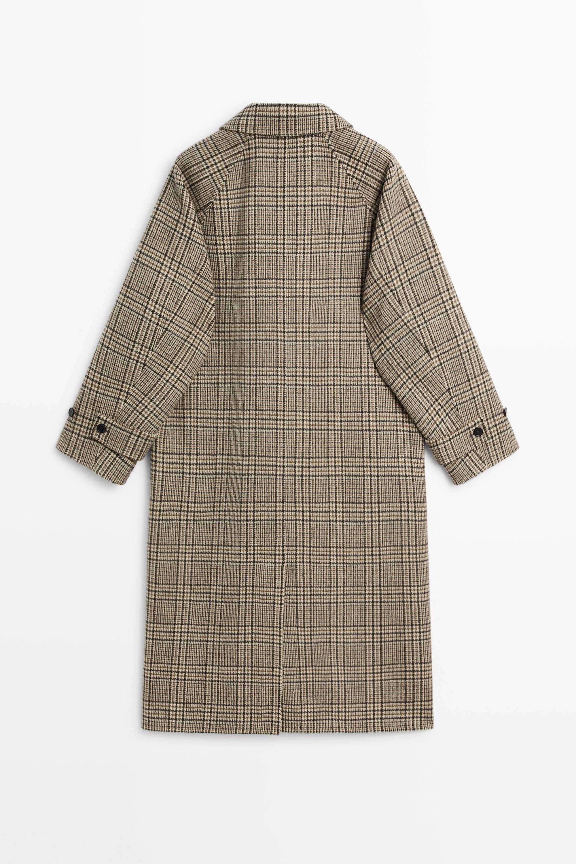 Wool blend check trench coat