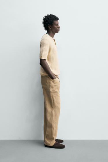 KNIT RIBBED HENLEY COTTON - LINEN T-SHIRT - Butter by Zara - Image 3