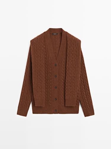 Zara Wool blend cardigan with scarf detail - Toffee
