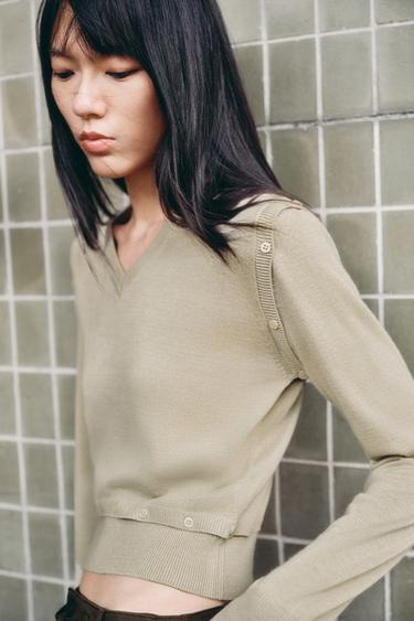 Zara 鈕扣針織可拆式針織衫 - 米色