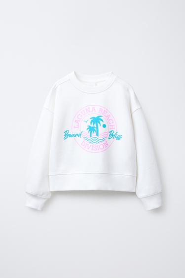 MØNSTRET, KORT SWEATSHIRT - knæk. hvid fra Zara
