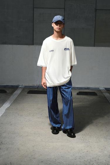 Zara 條紋休閒版型長褲 - 條紋