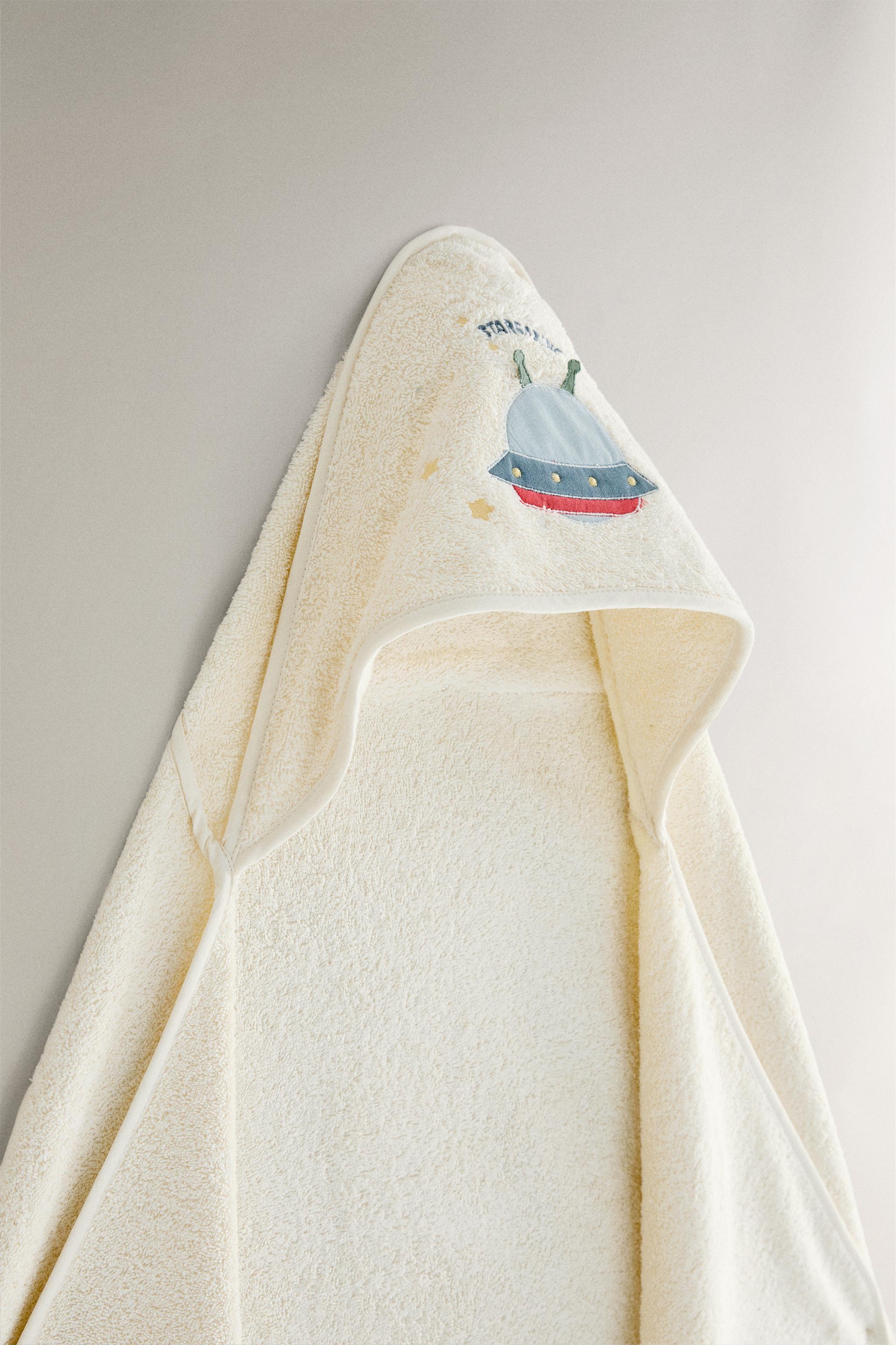 SERVIETTE DE BAIN CAPUCHE BÉBÉ VAISSEAU SPATIAL
