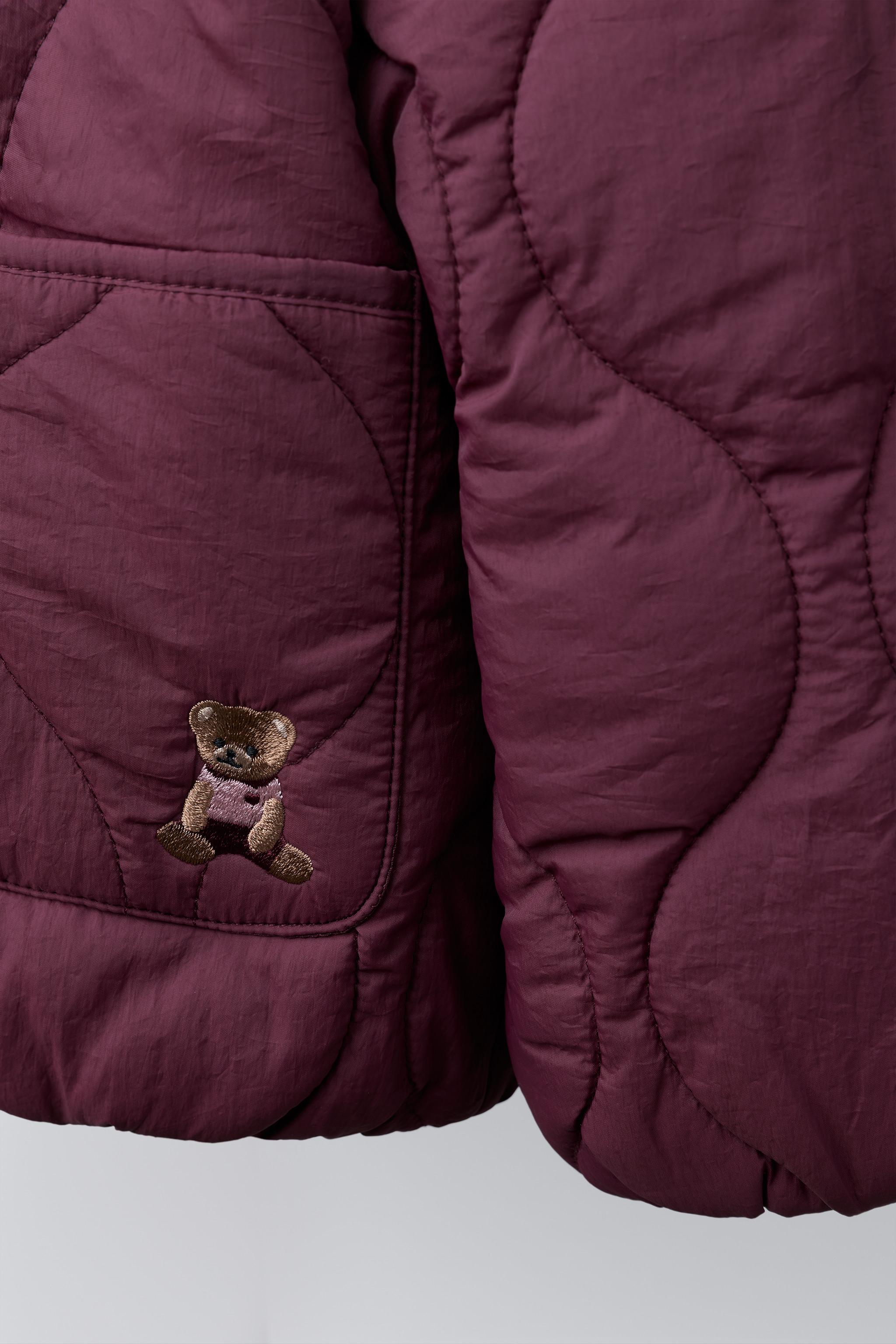 EMBROIDERED BEAR HOODED PUFFER JACKET