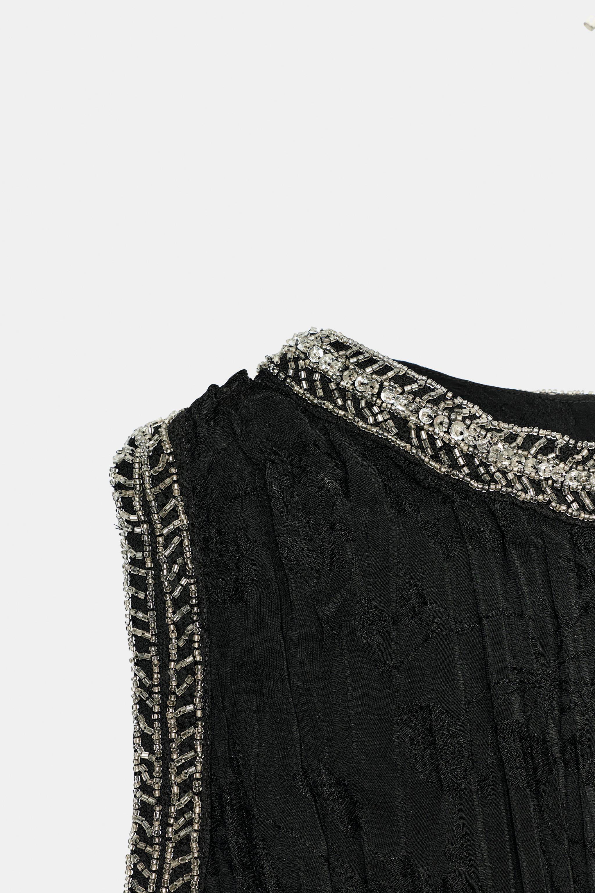 Женские рубашки Zara ZW COLLECTION JACQUARD BEADED TOP — фото 7