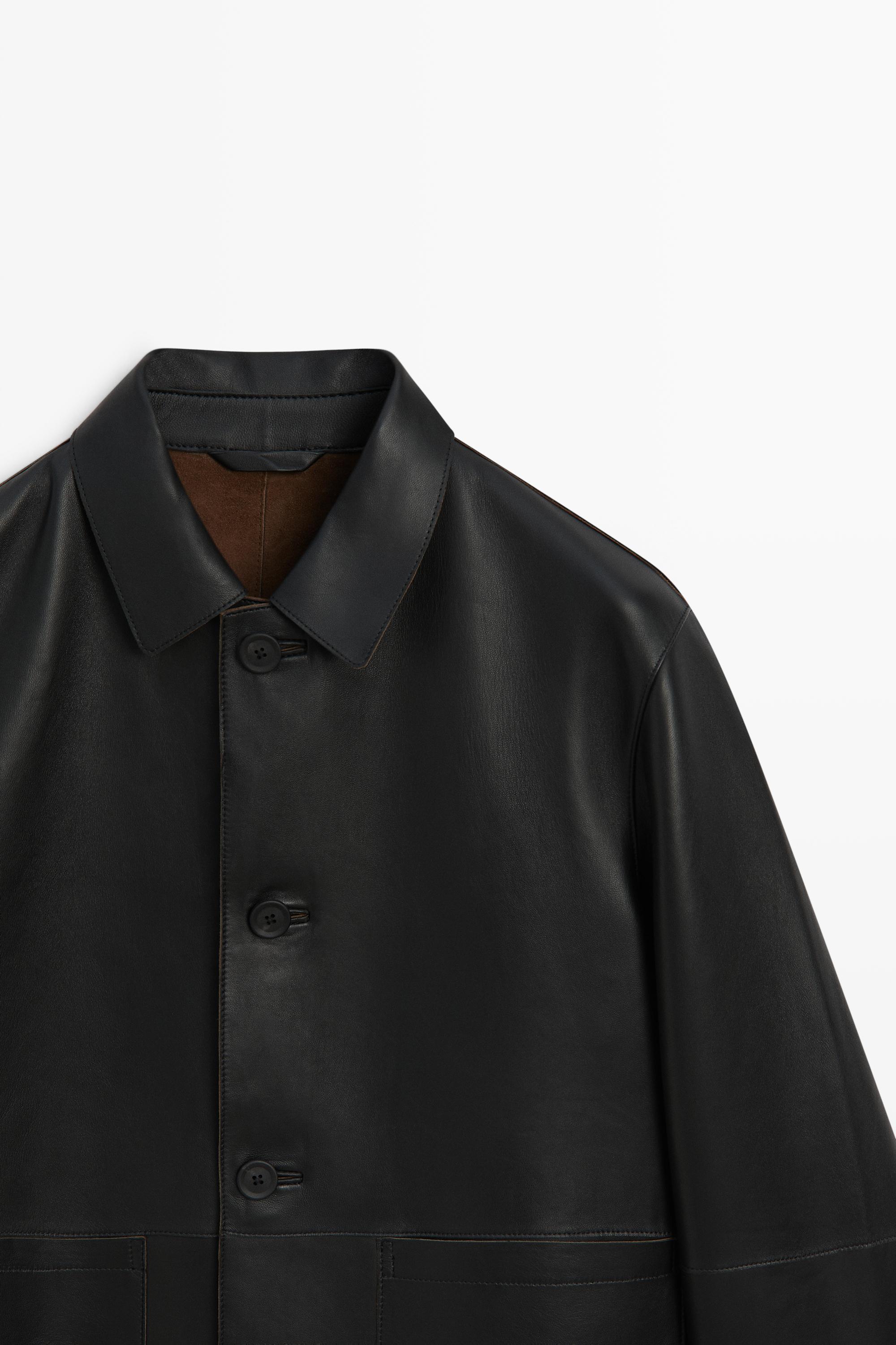 Nappa leather jacket with button detail