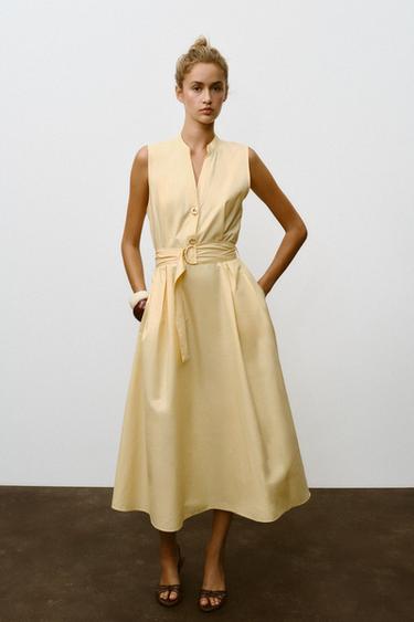 POPLIN MIDI DRESS WITH BELT - Butter by Zara - Image 0