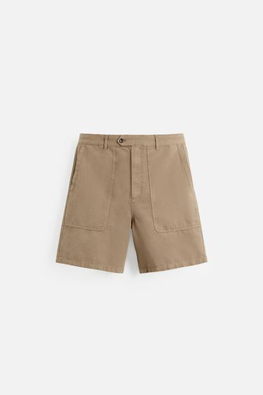 WASHED COTTON-LINEN BERMUDA SHORTS - Beige by Zara - Image 5
