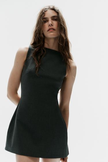 BOAT NECK MINI DRESS — Dark gray 2