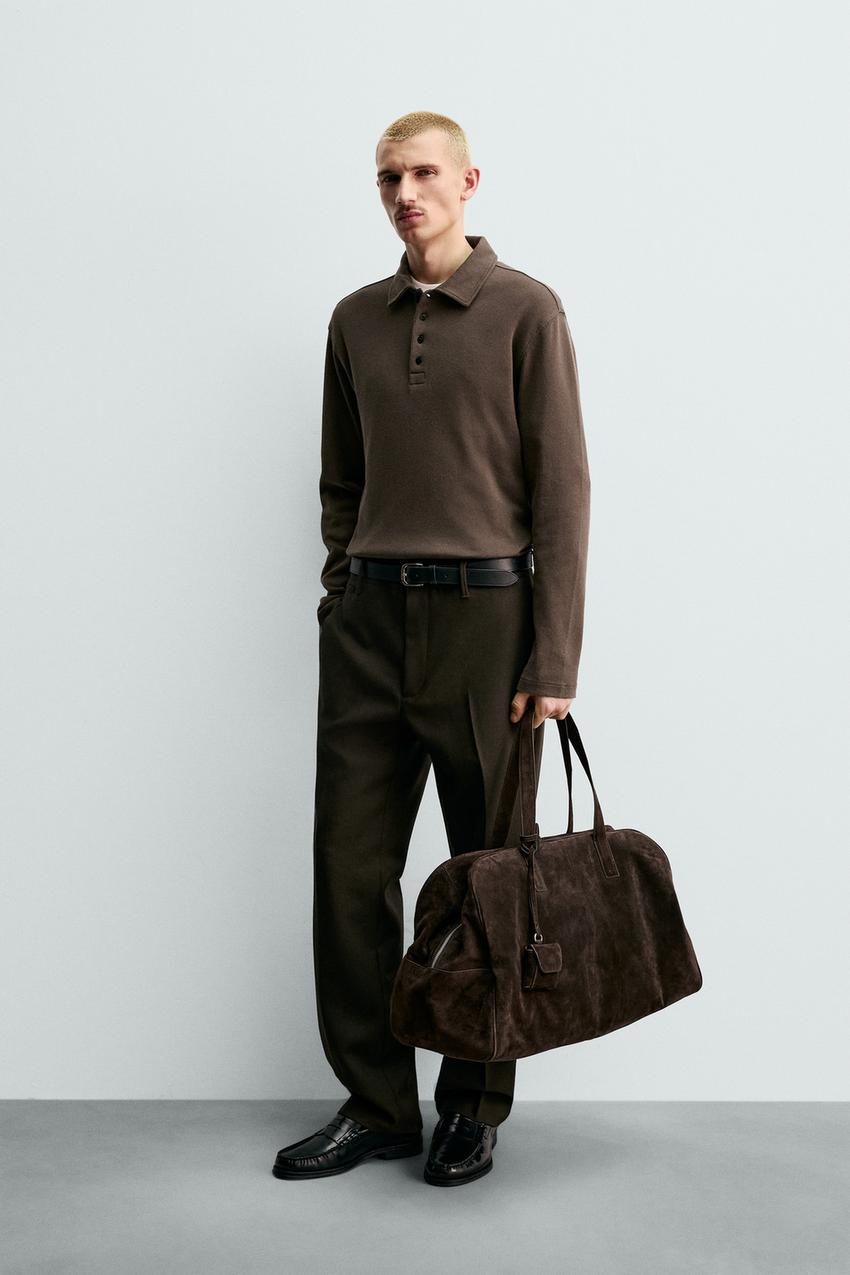 Zara - Brushed Textured Polo Shirt Origins - Brown - S - Man