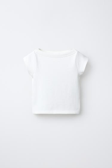 Zara BOAT NECK T-SHIRT - Oyster-white