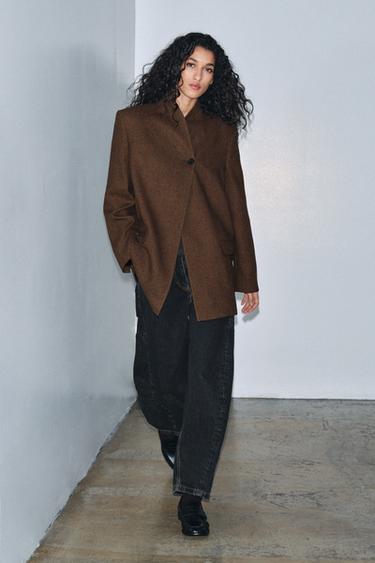 БЛЕЙЗЕР ИЗ СМЕСОВОЙ ШЕРСТИ С УЗОРОМ В ЕЛОЧКУ — ZW COLLECTION — КОРИЧНЕВЫЙ от Zara — изображение 0