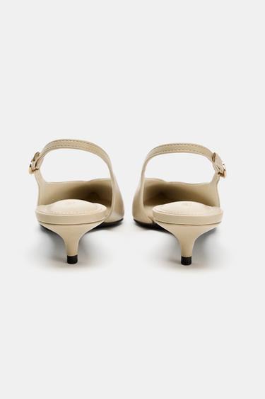 SLINGBACK KITTEN HEEL SHOES - Ecru White by Zara - Image 5
