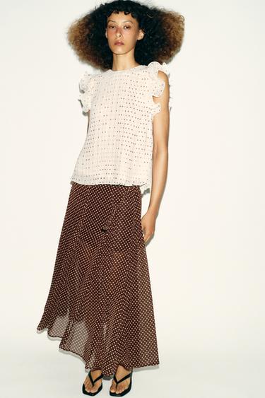 POLKA DOT MIDI SKIRT - Brown / Ecru by Zara - Image 0
