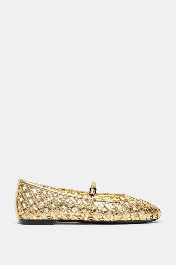 METALLIC EFFECT MESH BALLET FLATS