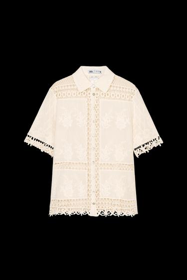 KOMBINIERTE HÄKELBLUSE ZW COLLECTION - Cremefarben von Zara