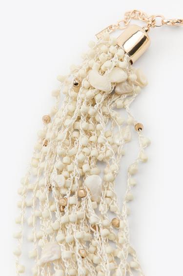 BEADED SEASHELL BIB NECKLACE - Ecru by Zara - Image 2