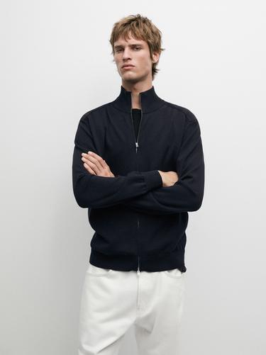 Zara Cotton zip-up knit cardigan - Navy blue