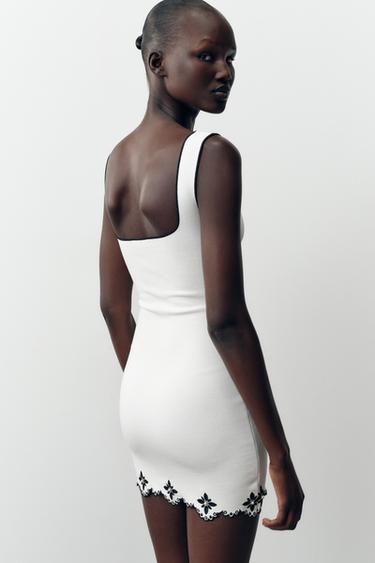 EMBROIDERED DRESS WITH FAUX PEARLS - White by Zara - Image 3