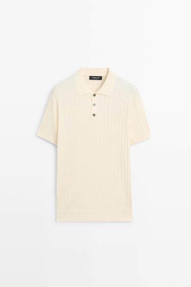 Zara Ribbed knit cotton blend polo shirt - Ecru
