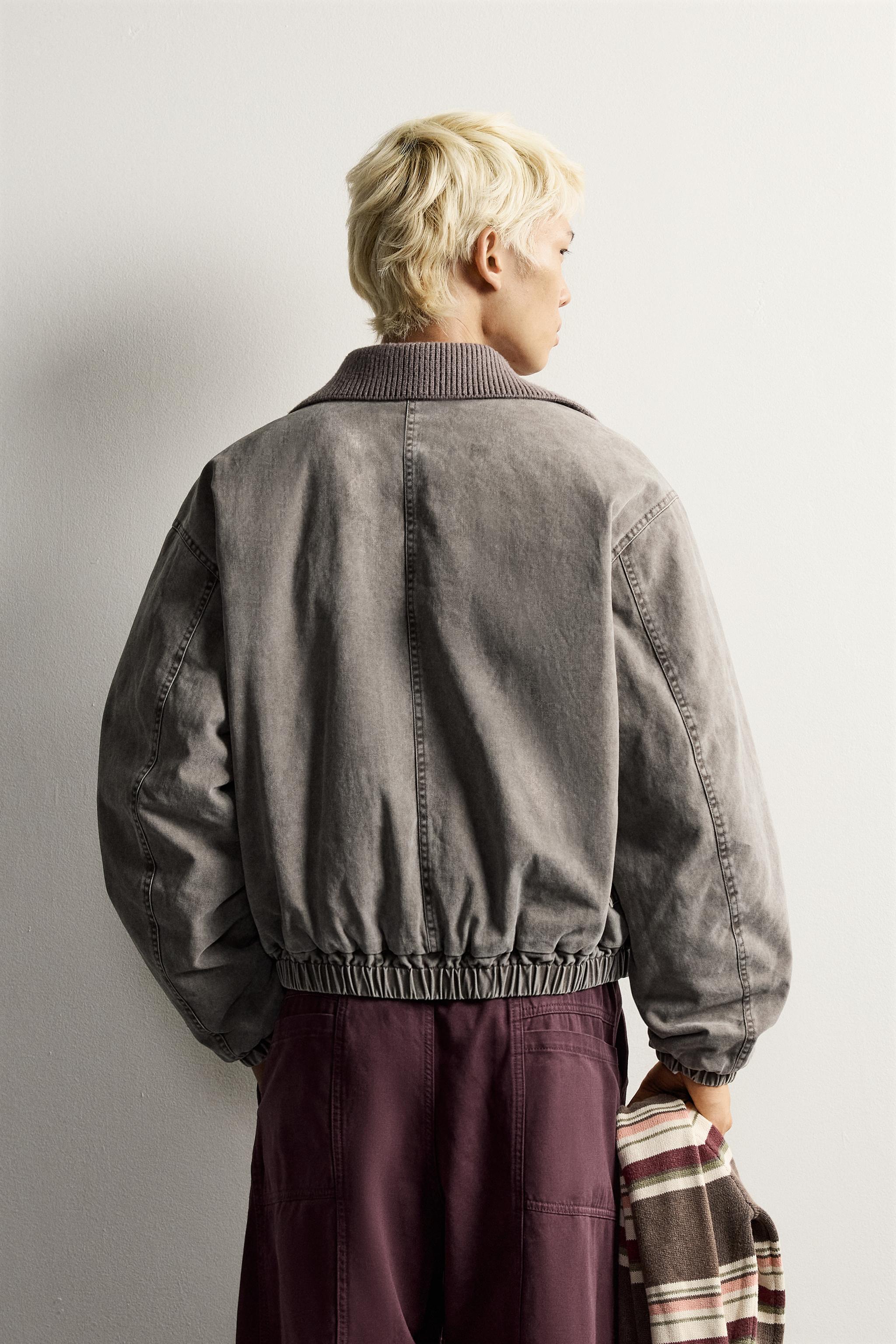 BLOUSON CROPPED FIT COL MAILLE