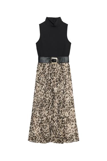 Zara ANIMAL PRINT COMBINATION MIDI DRESS WITH BELT - Leopard - Image 0