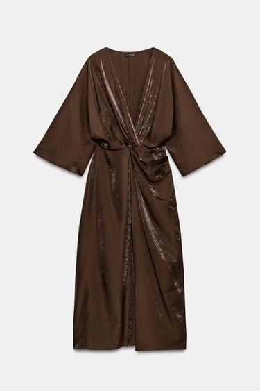 SATIN MIDI DRESS - Brown by Zara - Image 0