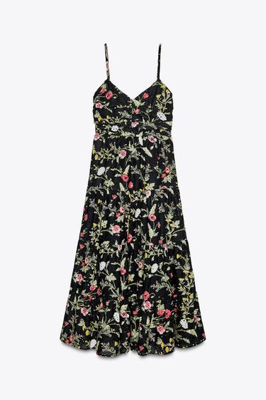 PRINTED MIDI DRESS WITH CUTWORK EMBROIDERY - Red / Black by Zara - Image 5