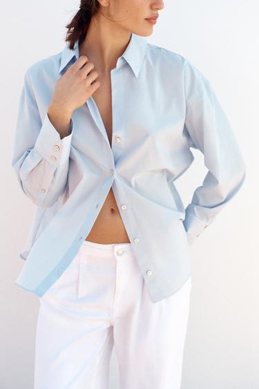 Zara POPLIN SHIRT - Light blue