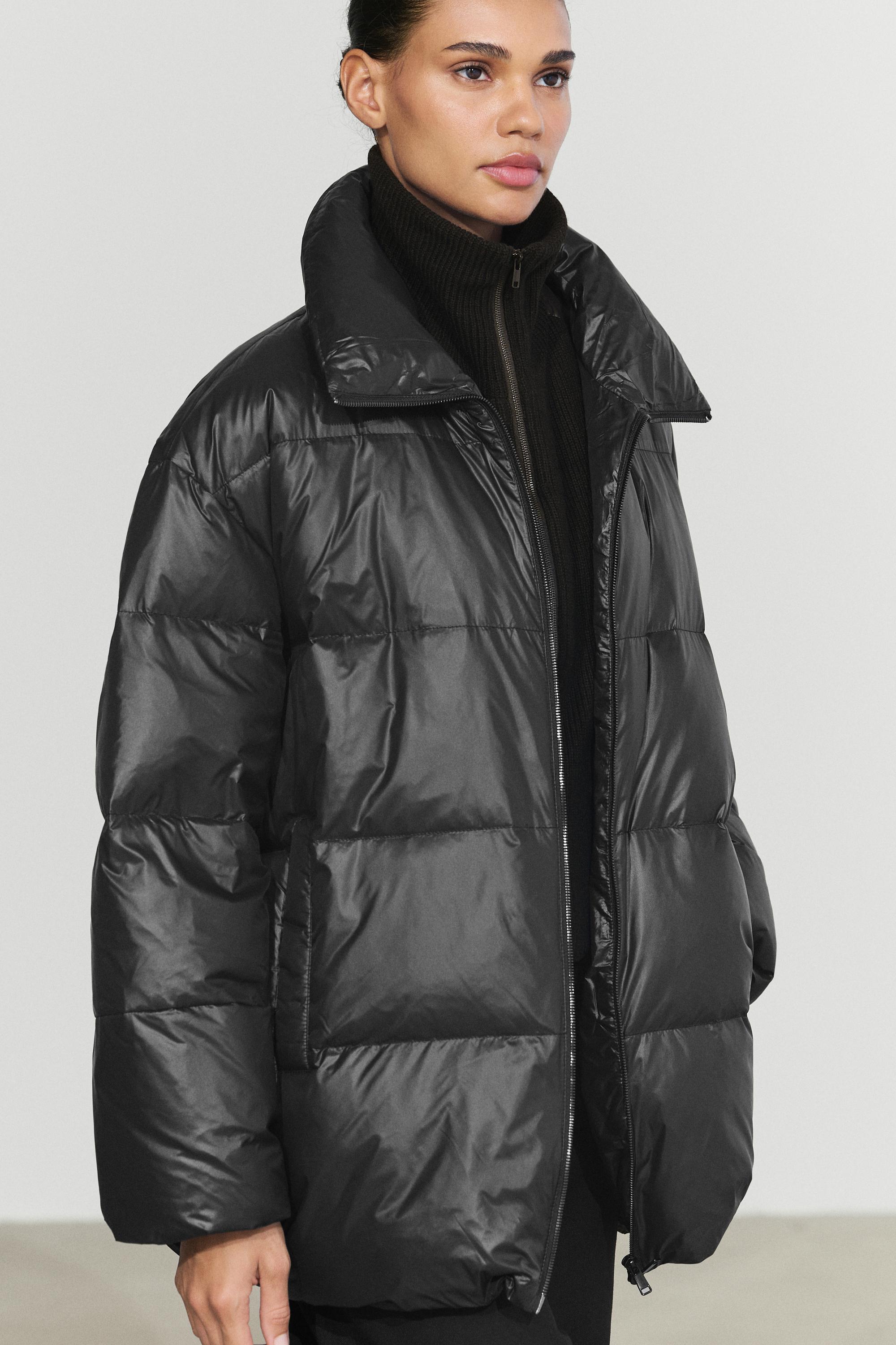 High neck down jacket with detachable hybrid fabric