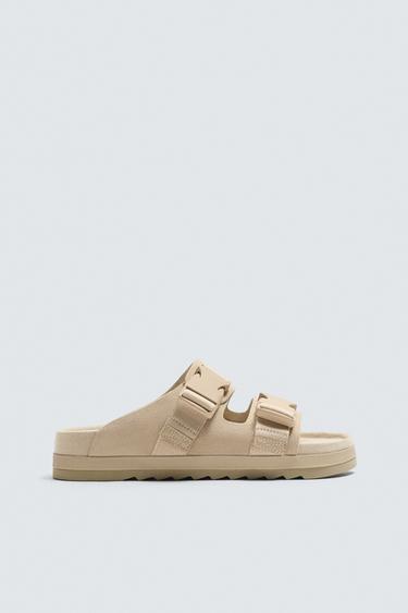 SANDALIA PIEL DOBLE TIRA - Blanco Crudo de Zara
