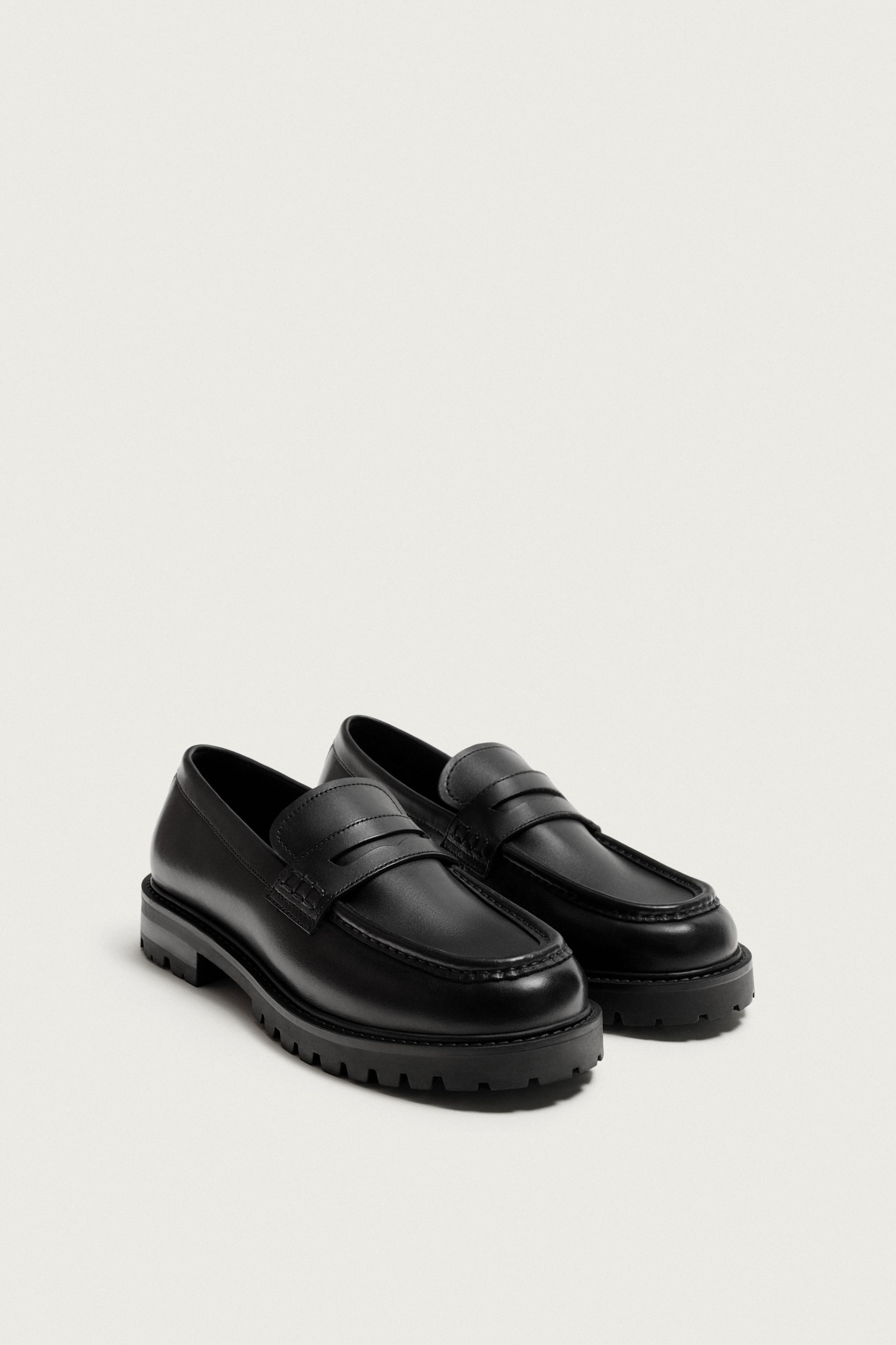 LEATHER TRACK PENNY LOAFERS — Black (alternate view)